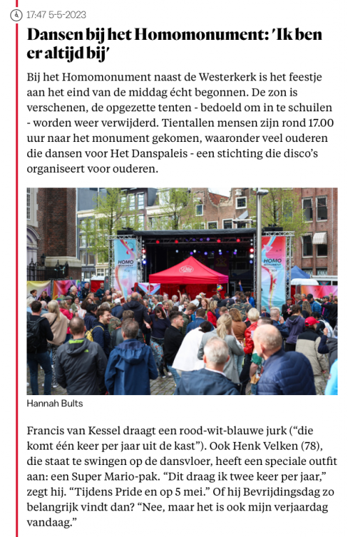 Bevrijdingsdag 5 mei Amsterdam - Het Danspaleis - Homomonument